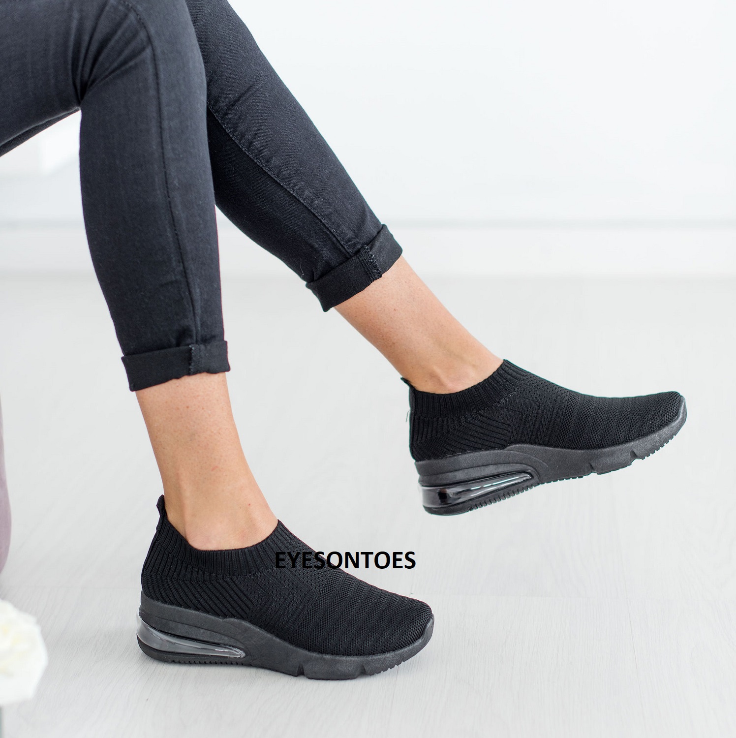 black slip on sock trainers